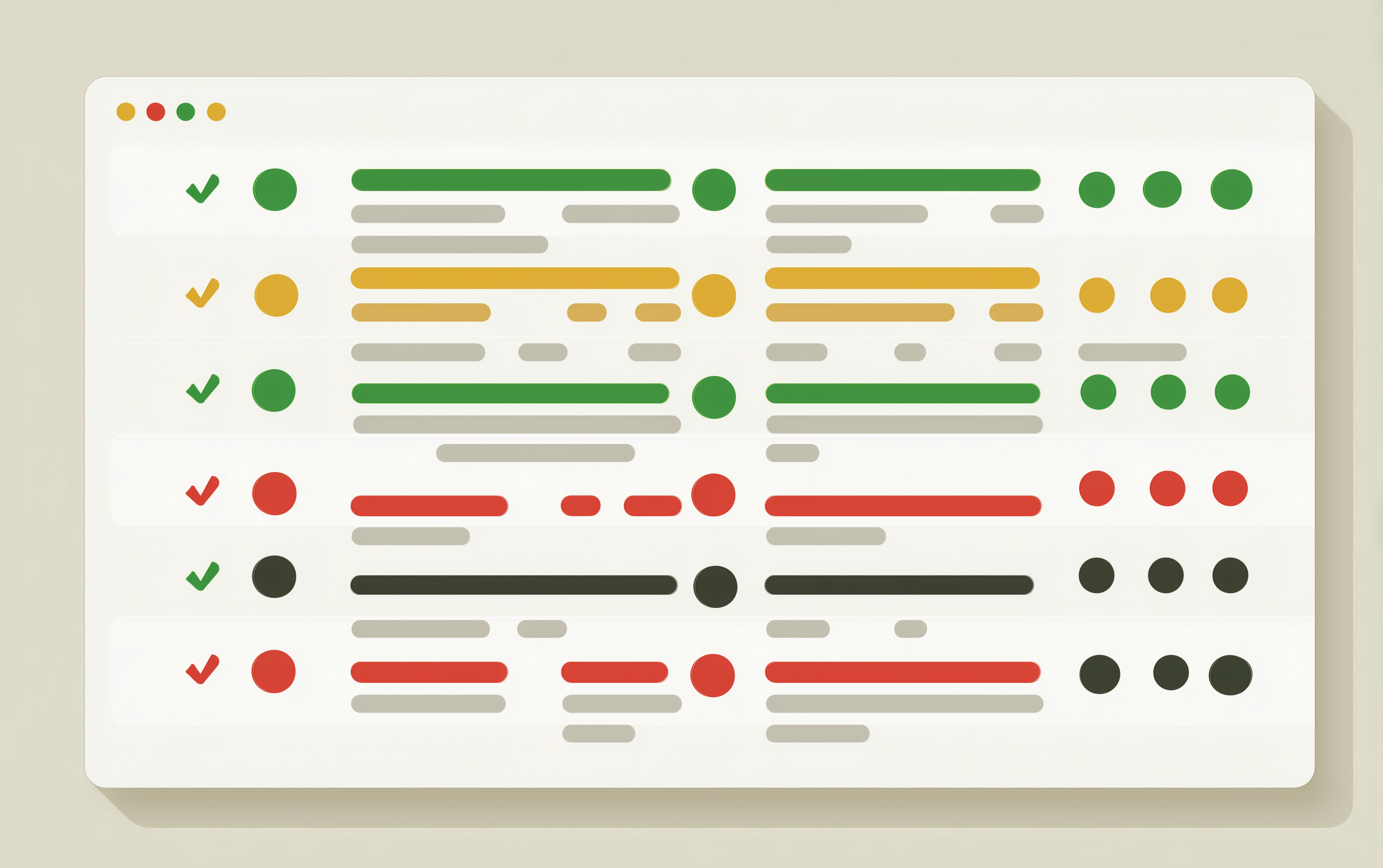 Flat UI illustration of a value comparison table with stacked bookmaker rows, each containing traffic-light coloured dots in green, amber, and red indicating where odds offer the best value